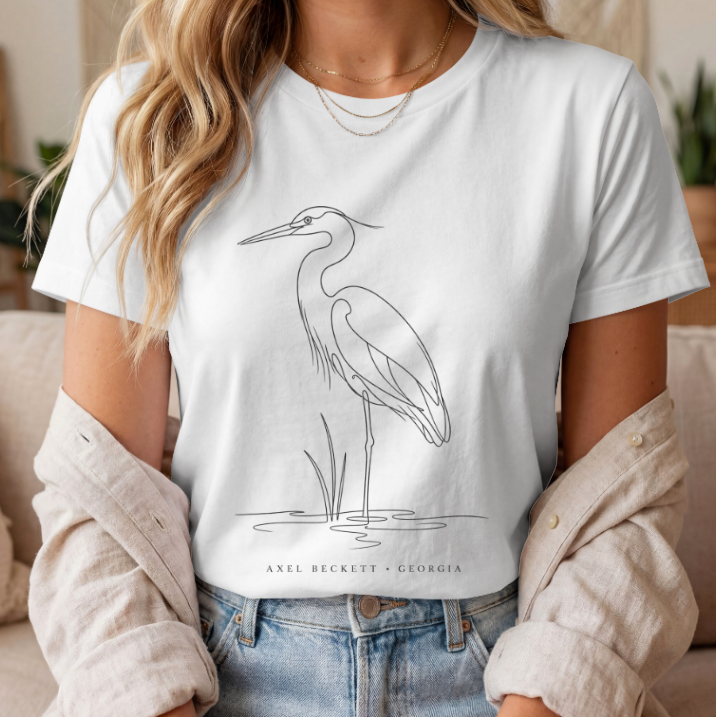 Great Blue Heron Line Art Tee